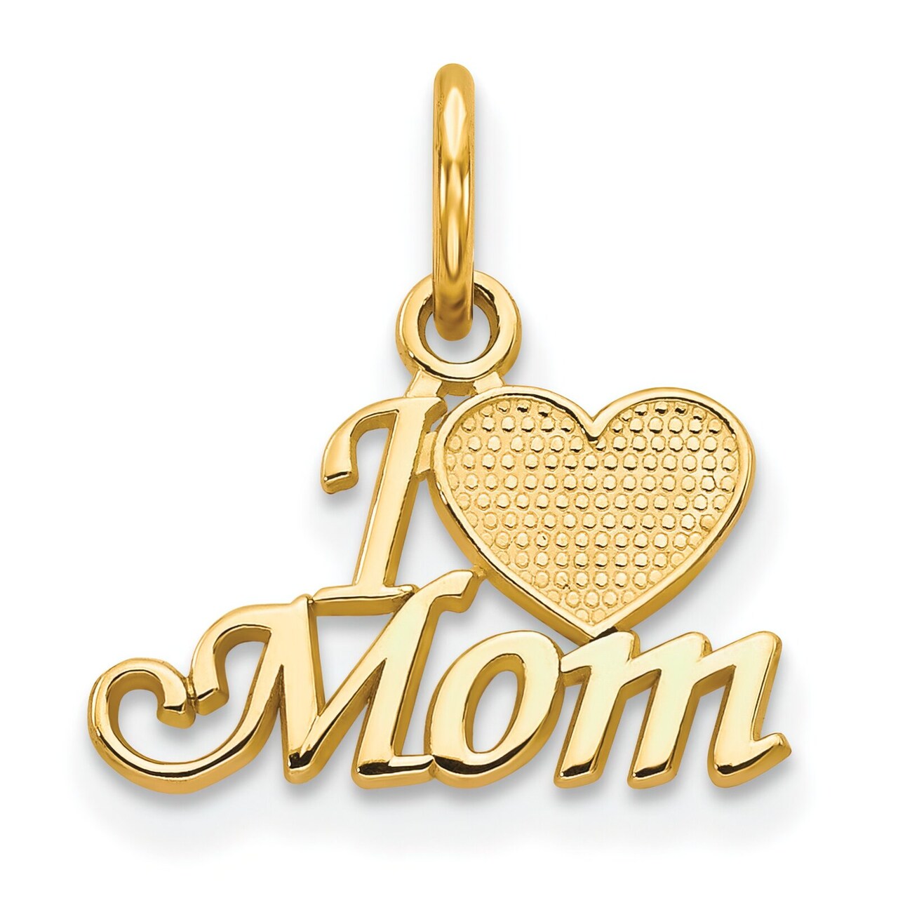 10K Yellow Gold I Love Mom Charm Heart Mother Pendant Jewerly 15mm x 14mm